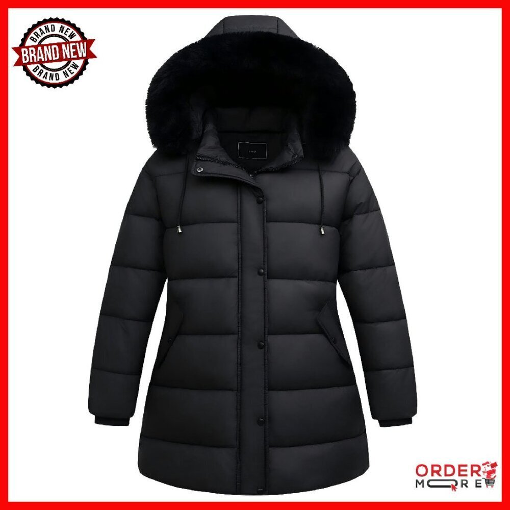 Plus Size Down Coat Waterproof Windproof Detachable Hood Flannel Lined